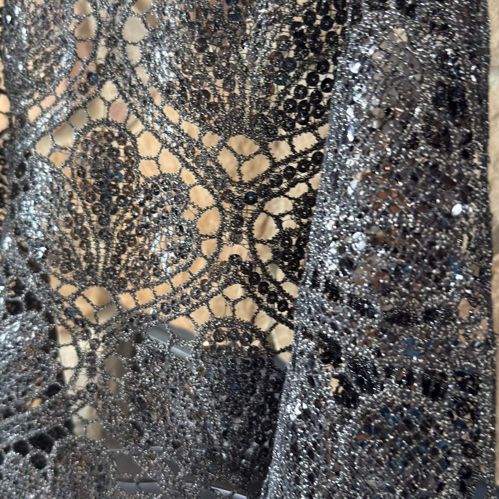 Black Lace Knit Shawl Scarf with Beaded Fringe - Picture 14 of 14